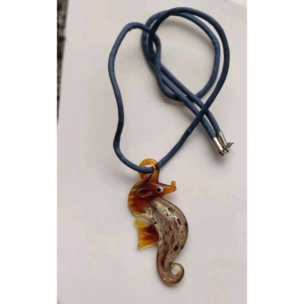 ATI 925 Glass 2.5" Seahorse On 22" Blue Cord Pendant Necklace